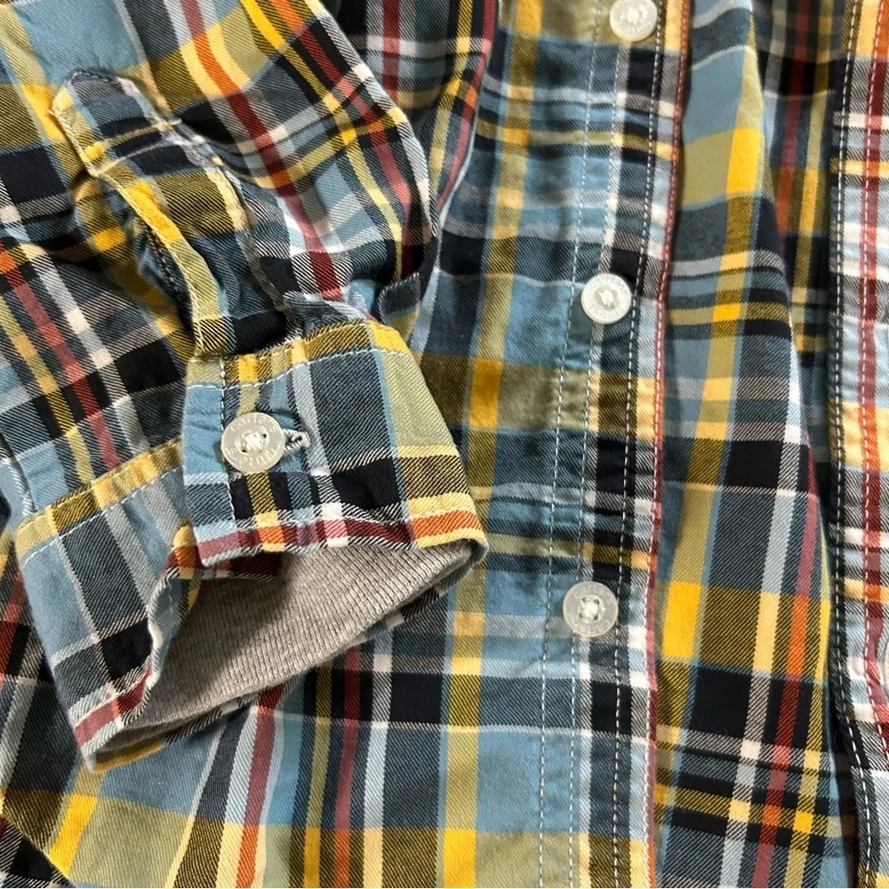 Plaid Hooded Button-Down Shirt Jacket | Boy Size 6 | Blue Yellow Gray | Carter’s